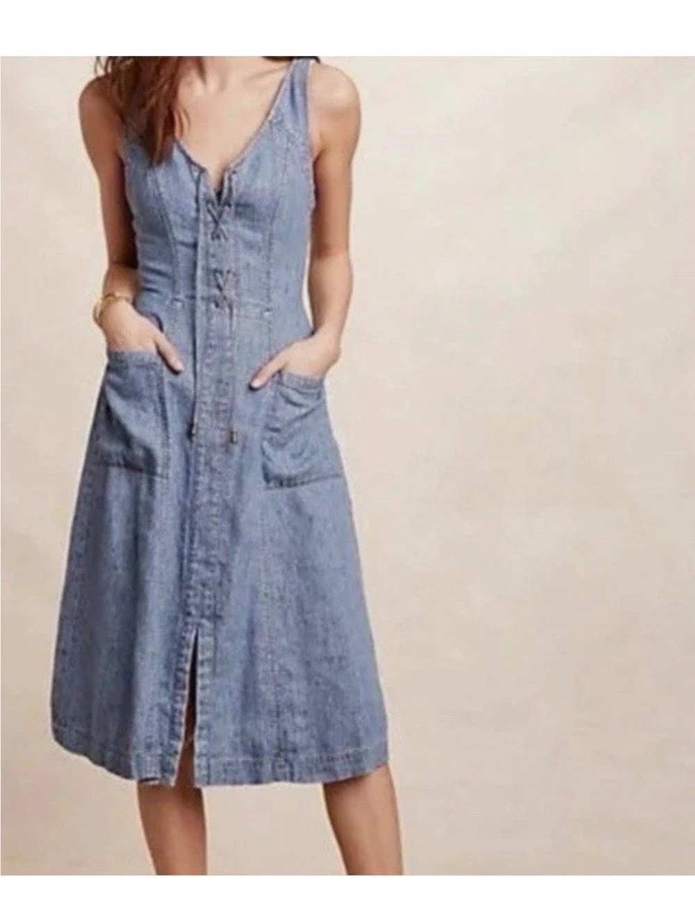 Holding Horses By Anthropologie Chambray Sleeveless Button Front Dress